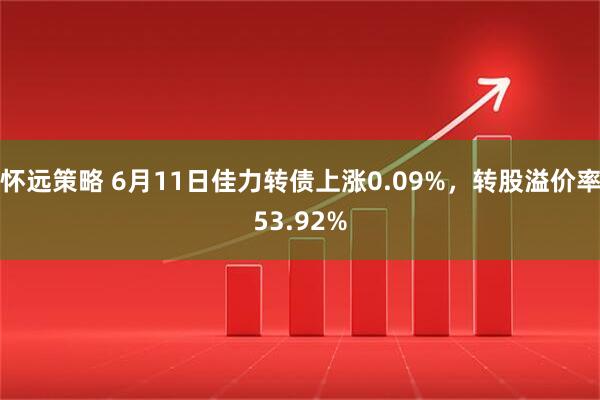 怀远策略 6月11日佳力转债上涨0.09%，转股溢价率53.92%